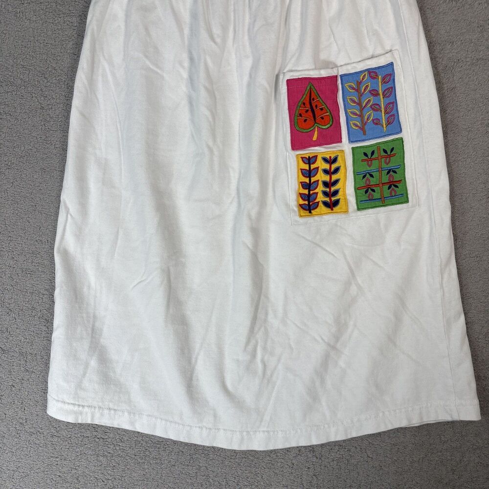 Michael Simon Lite Skirt Women's Size S White‎ Embroidered Leaf Patchwork Pocket - Picture 3 of 10